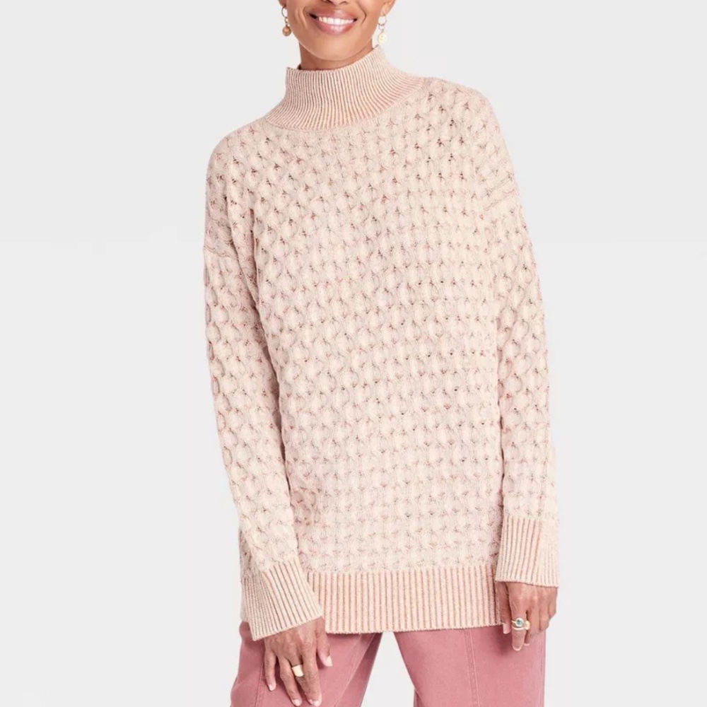 Brown and White Mock Turtleneck Pullover Sweater from Knox Rose